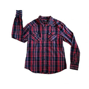 Carbon Red Black Plaid Shirt Slim Fit Long Sleeve Collar Button Down M